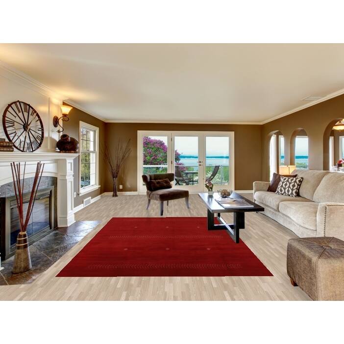 Hand Knotted Oriental 100% Wool Carpet Tribal Tribal Red Gabbeh Area Rug - 9' 7'' X 6' 7''