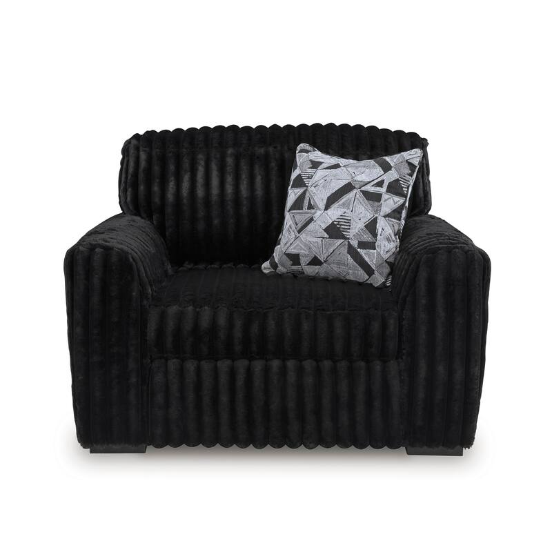 Roundhill Furniture Solenne Oversized Chair and a Half with Jumbo Corduroy Upholstery, Reversible Cushion, and Accent Pillow