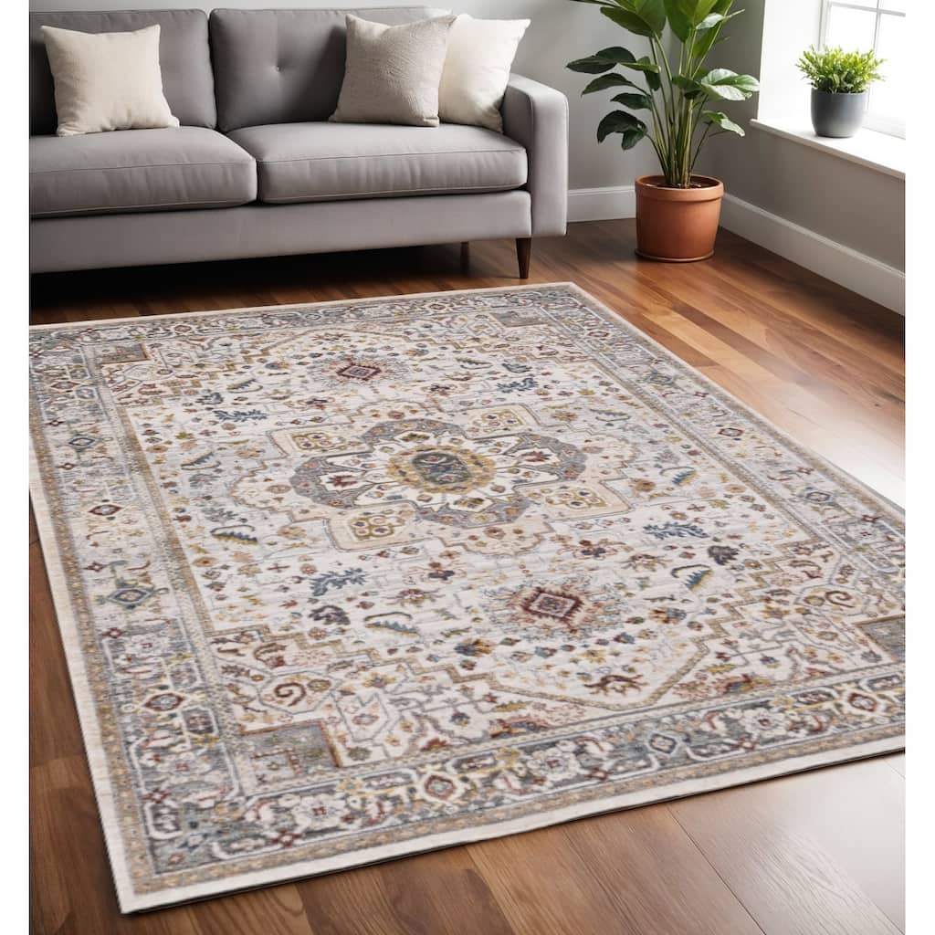 HomeRoots Medallion Modern Rectangle Area Rug - 5' X 8'