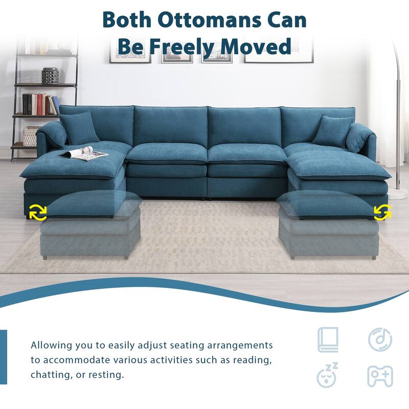 U-Shaped Modern Chenille Modular Sectional Sofa with Double Cushions, Offered in 3 Colors