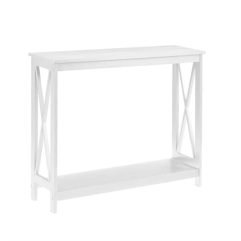White Wood Console Sofa Table with Bottom Storage Shelf - 39.4 x 11.8 x 31.5 inches