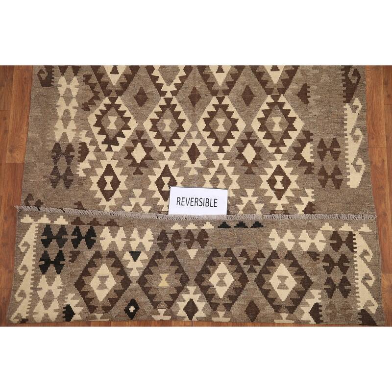 Hand Woven Oriental 100% Wool Carpet Southwestern Geometric Brown Kilim Area Rug - 6' 5'' X 5' 0''