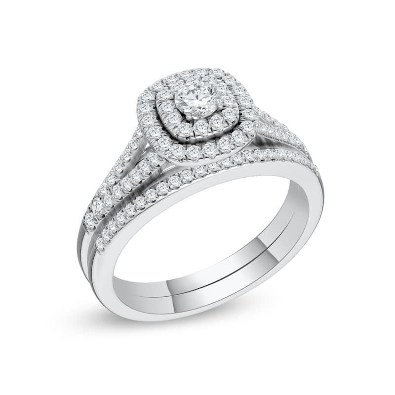 1/2ct TDW Diamond Cluster Halo Bridal Set in Silver for Women