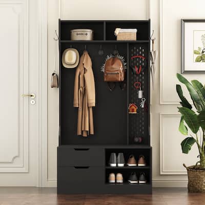 Hall Tree with 6 Hooks,Coat Hanger, Entryway Bench, Storage Bench,for Entrance, Hallwa