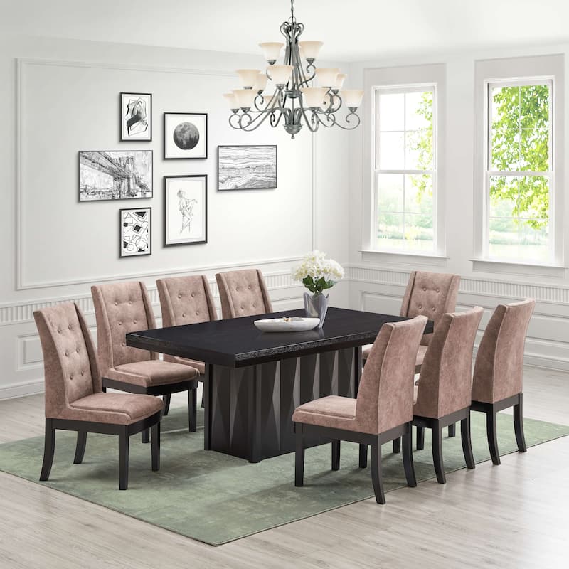 Tufted Upholstered Fabric Dining Room Chairs, Set of 2, Dark Brown