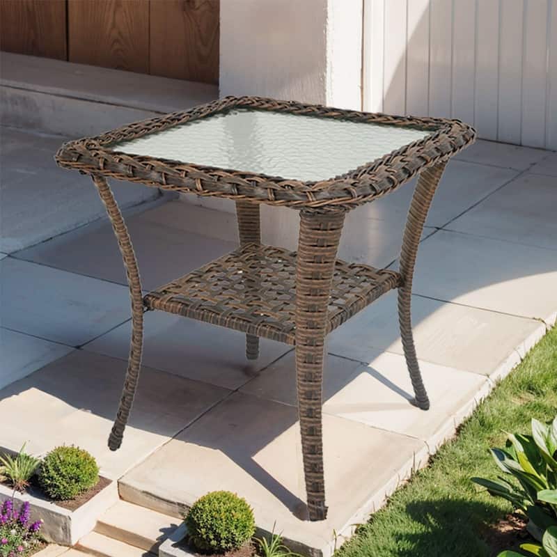 Patio Wicker Coffee Table with Storage -Brown - Brown