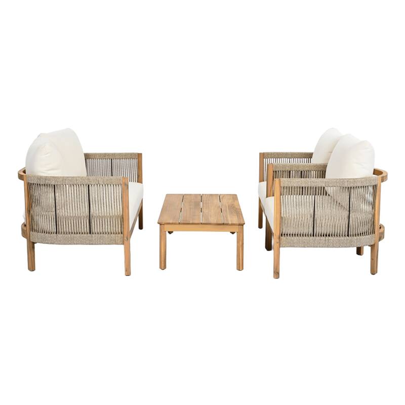Christopher Knight Home - Amelie Outdoor 4-Piece Acacia Lounge Set - Loveseat, Club Chairs, & Coffee Table with Cushions