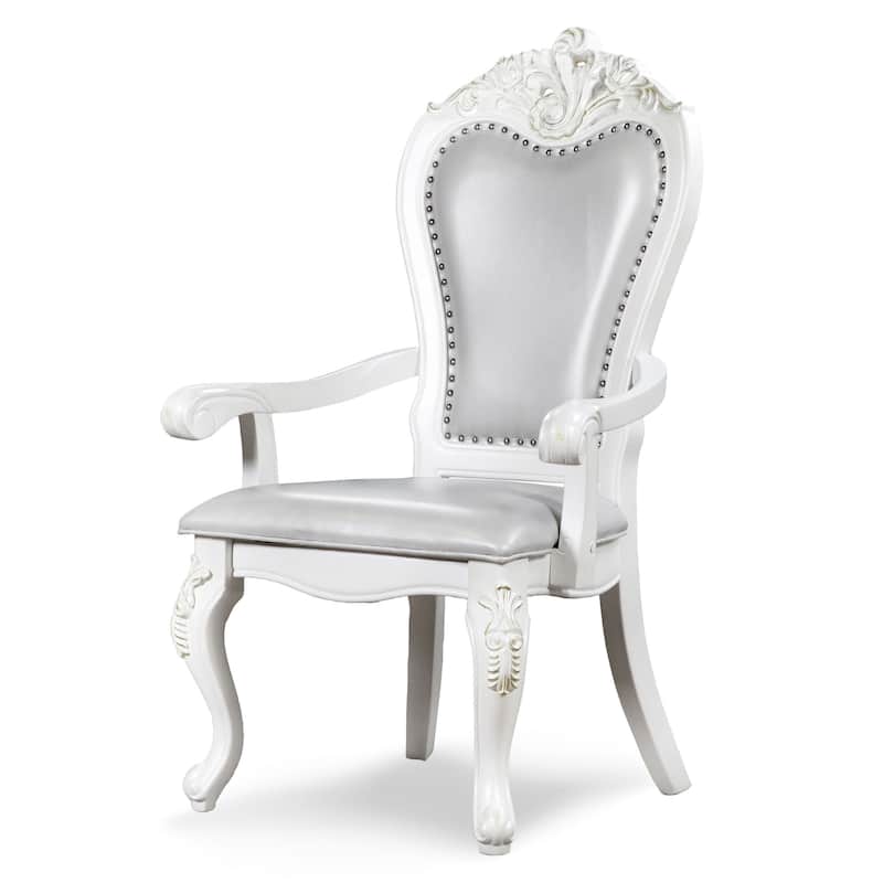 Furniture of America Eugene Traditional Solid Wood Dining Arm Chairs with Nailhead Trim and Cabriole Legs (Set of 2)