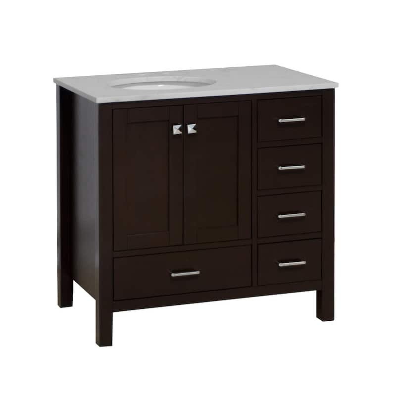 KitchenBathCollection Horizon 36" Bathroom Vanity with Engineered Carrara Top