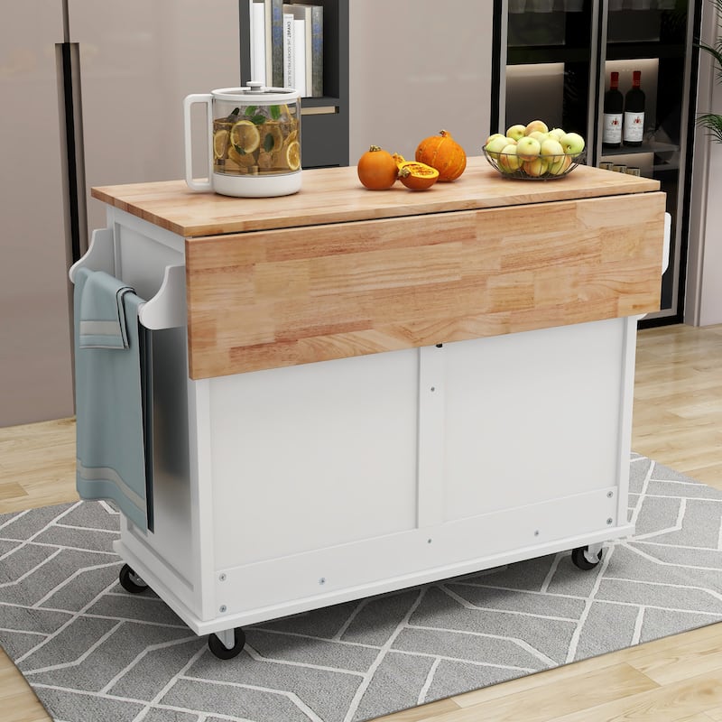 Vera MDF Kitchen Island with 2 Drawers(52.2-in x30.5-in x36.6-in) - White