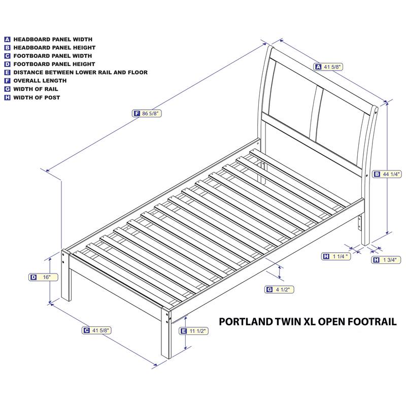 Platform Bed Twin XL - Espresso Finish, Open Footboard, Slats, Modern Bedroom Design