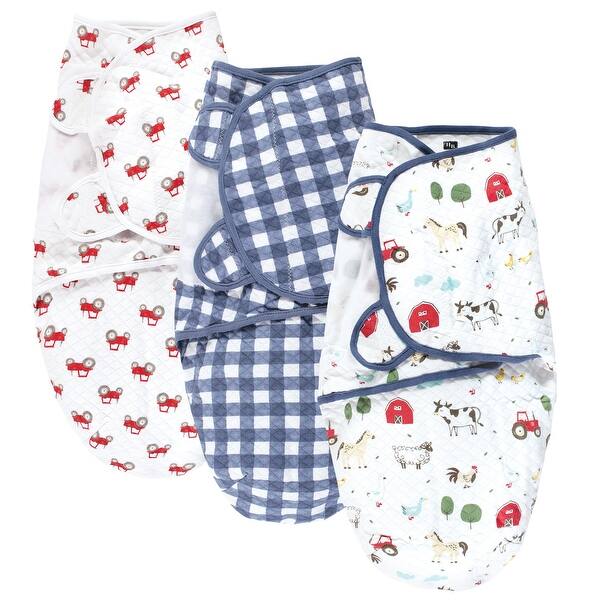 slide 1 of 1, Hudson Baby Infant Boy Quilted Cotton Swaddle Wrap 3pk, Boy Farm Animals, 0-3 Months - Boy Farm Animals - 0-3 Months