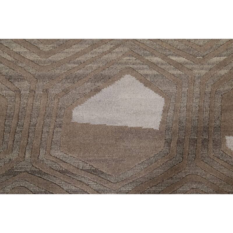 Contemporary / Modern Area Rug Handmade Wool Carpet - 9'2" x 11'8"