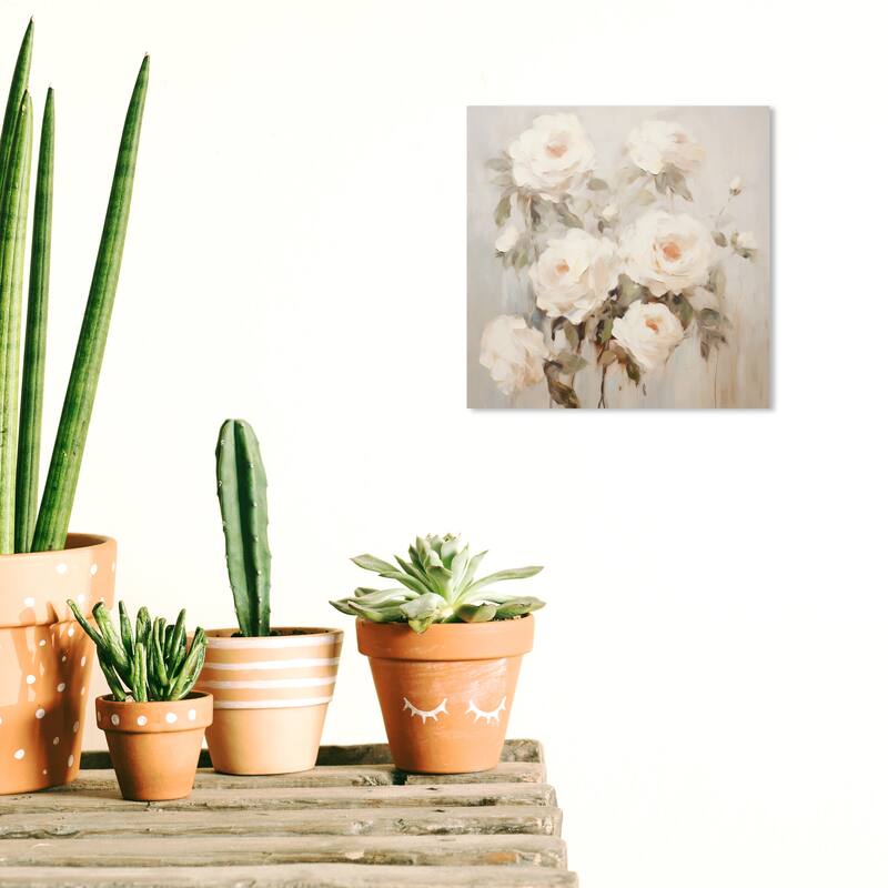 Wynwood Studio Canvas Classic and Figurative A Painting of my Flowers White and Cream White Country Wall Art Canvas Print - 12 x 12