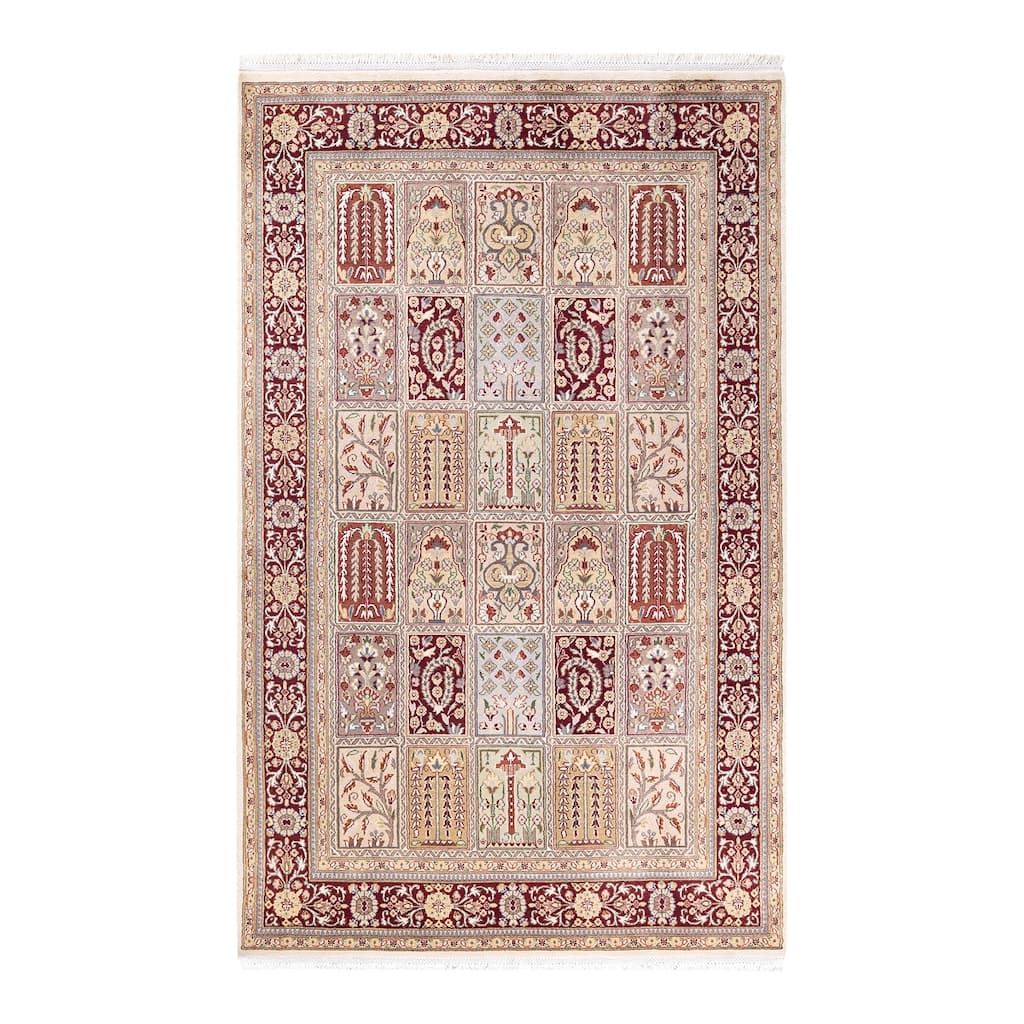 Overton Hand Knotted Wool Vintage Inspired Traditional Mogul Ivory Area Rug - 8' 3" X 5' 2"