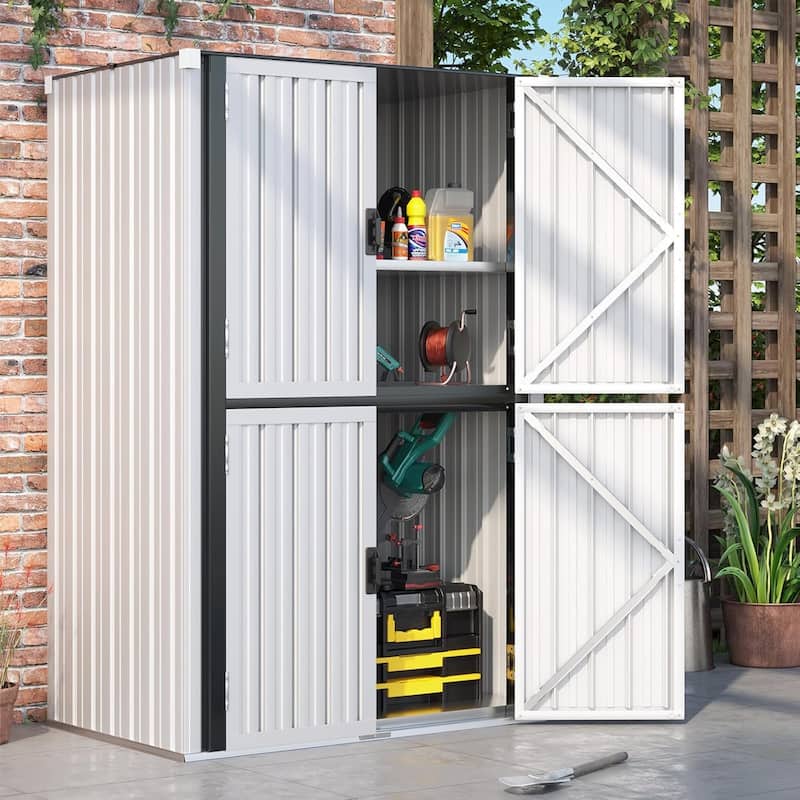 AECOJOY Outdoor Storage Cabinet Water-proof Shed for Patio - White