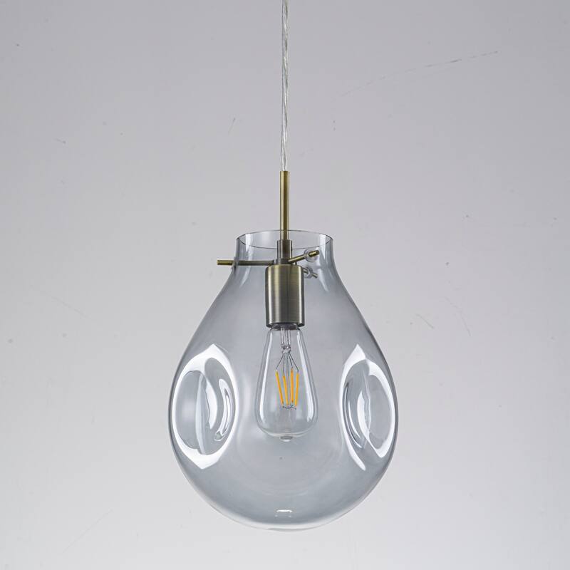 1-Light Unique Antique Bronze Teardrop Design Adjustable Pendant Light with Hand-Blown Blue Glass for Kitchen Island