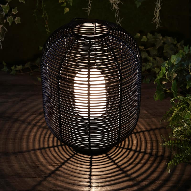 Bea 26.7" Outdoor Woven Oval Asian LED Lantern, Black by JONATHAN Y