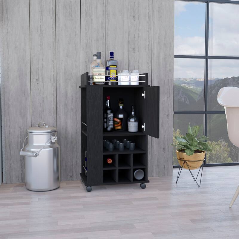 Fargo Bar Cart with Cabinet, 6 Built-in Wine Rack and Casters
