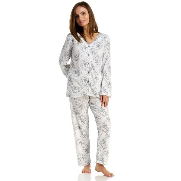 Body Touch Women's Brushed Back Print Pajamas - White/Grey - Overstock ...