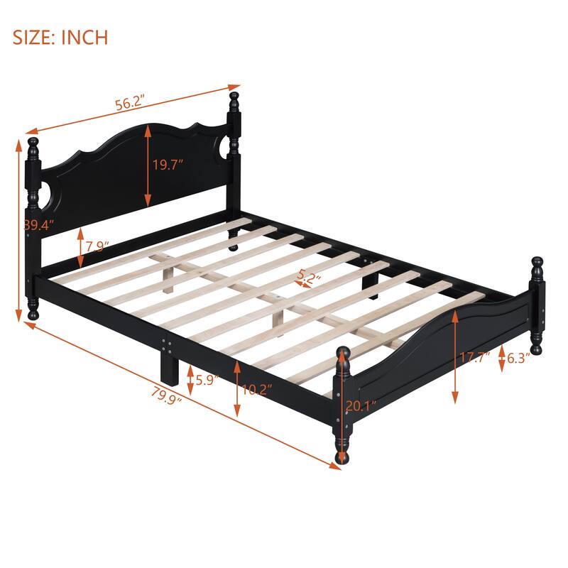 Retro Style Platform Bed Frame with Headboard and Wooden Slat Support