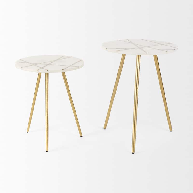Vivienne White Marble Top w/ Antique Gold Metal Legs Small Round Side Table
