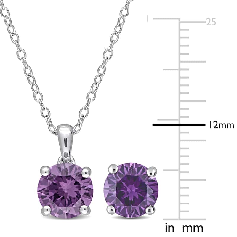 Miadora Created Alexandrite Two Piece Solitaire Necklace and Earrings Set in Sterling Silver