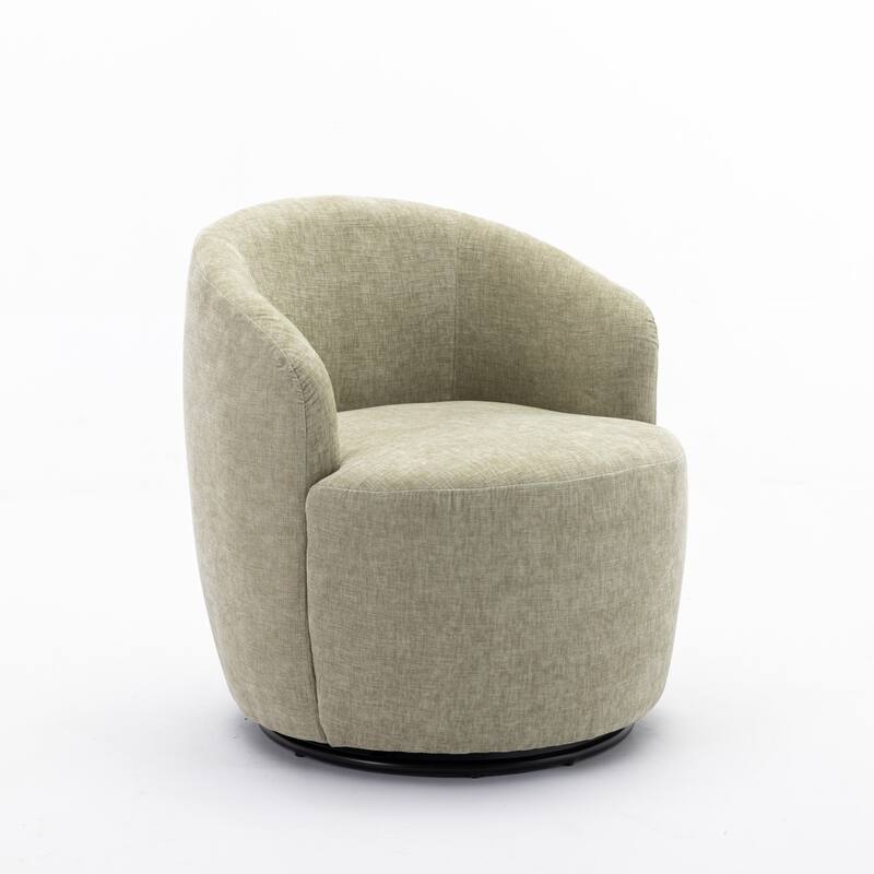 Chenille Fabric Swivel Accent Barrel Armchair with Coating Metal Ring