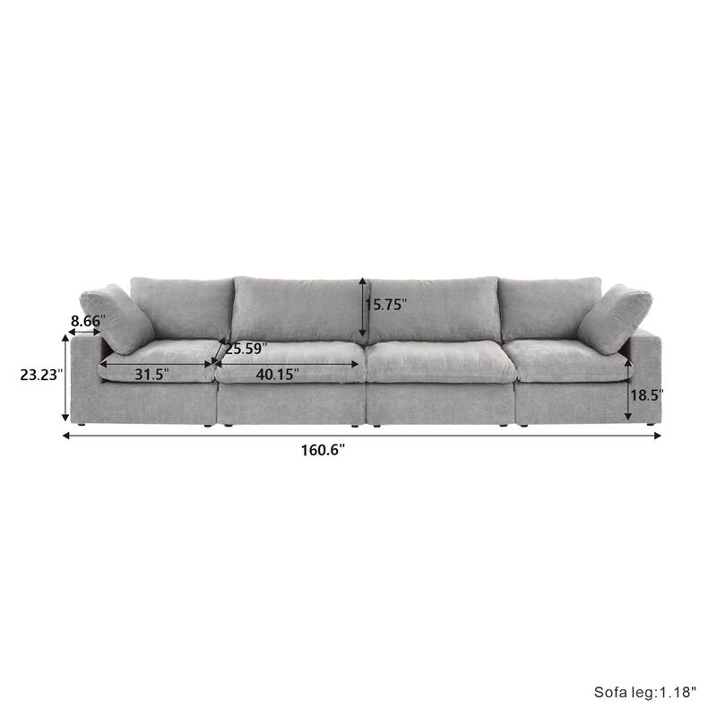 160'' Modern Linen Upholstery 4 Piece Sectional Sofa Minimalism Commix Down Filled Modular Couches