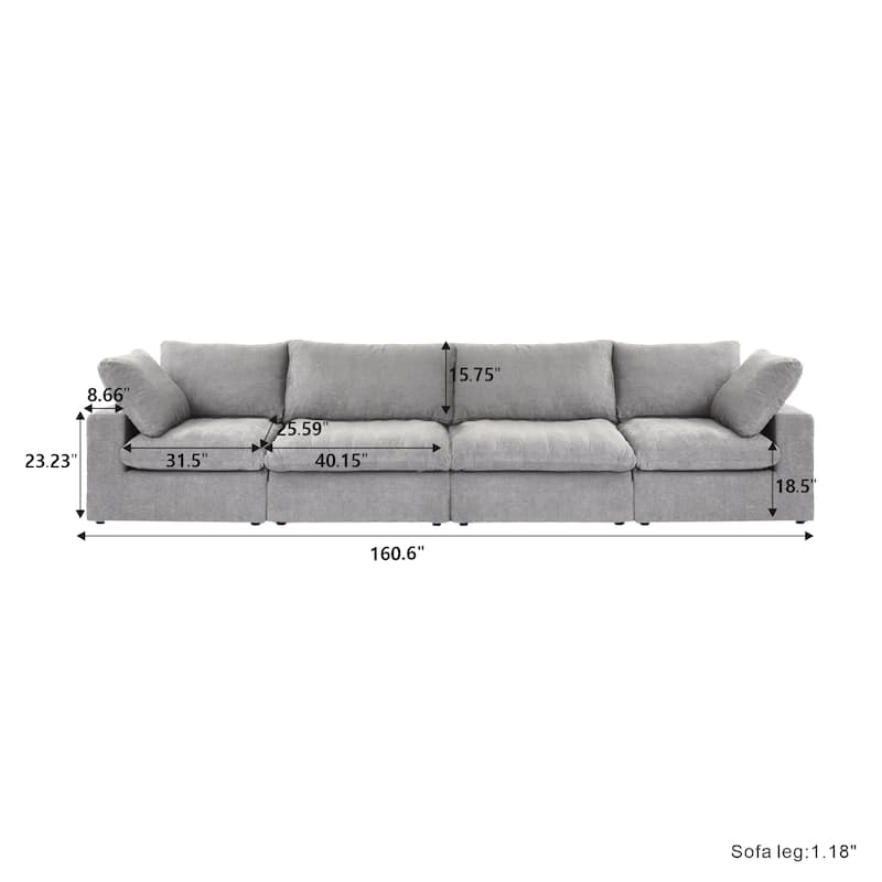 Modern Linen Sectional Sofa Commix Down Filled Overstuffed Upholstered Couches for Living Room