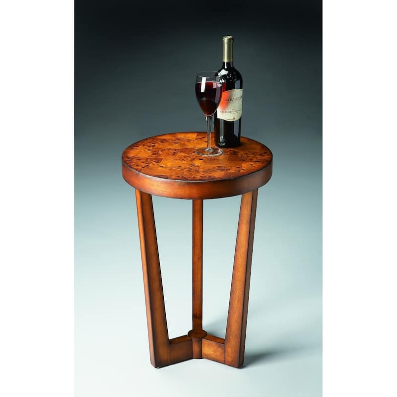 HomeRoots 24" Medium Brown Burl Veneer Round End Table - 16