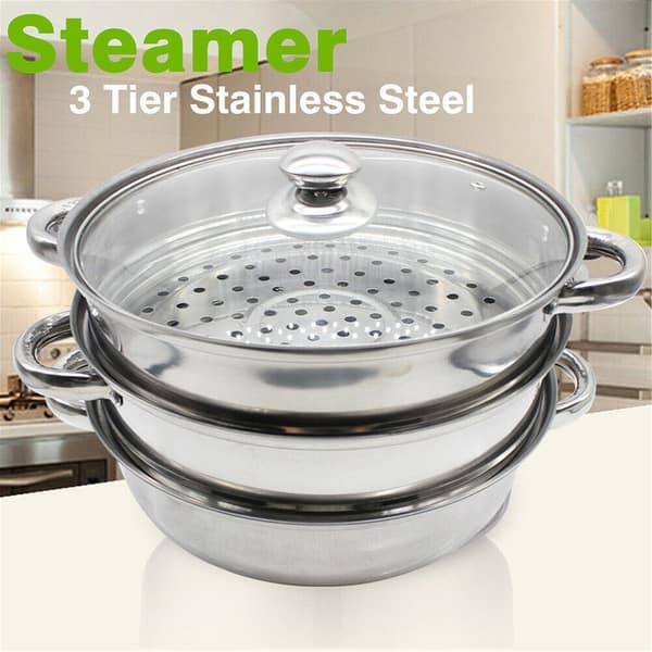 Food Veg Cooking Stainless Steel Kitchen Cookware 3Tier Steamer Cooker  Steam Pot