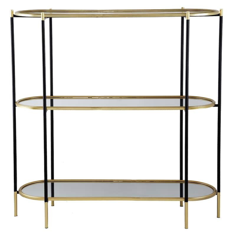 3-Tier Mirrored Oval Console Table - 50" - Gold and Black