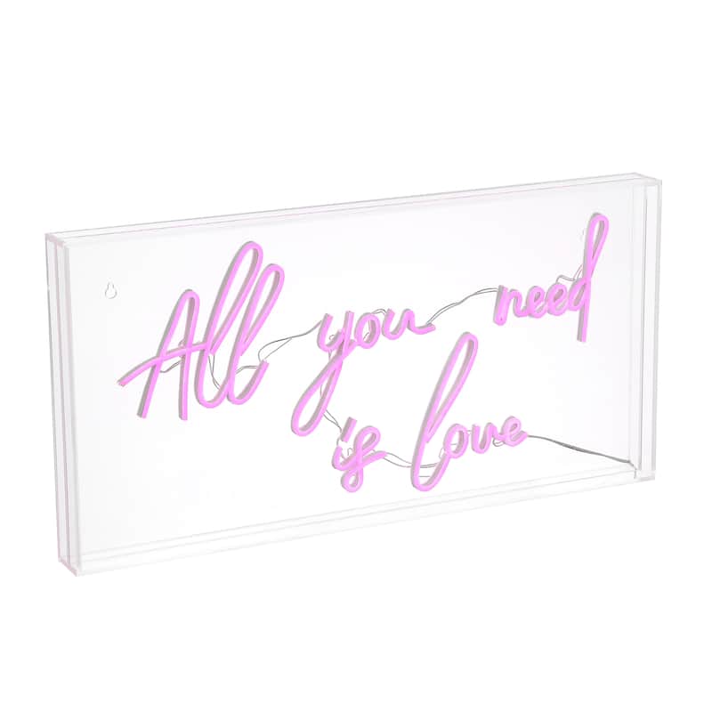 All You Need Is Love 23.63" X 11.75" Contemporary Glam Acrylic Box USB Operated LED Neon Light, Pink by JONATHAN Y - 23.63" X 11.75" - Pink