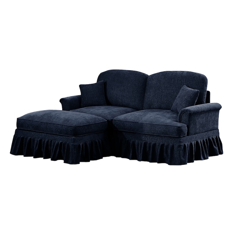 76.4" L Shaped 2-Seat Sectional Sofa, Chenille Couch with Ottoman, Flared Arms Loveseat with Removable Ruffles Pleats Skirts