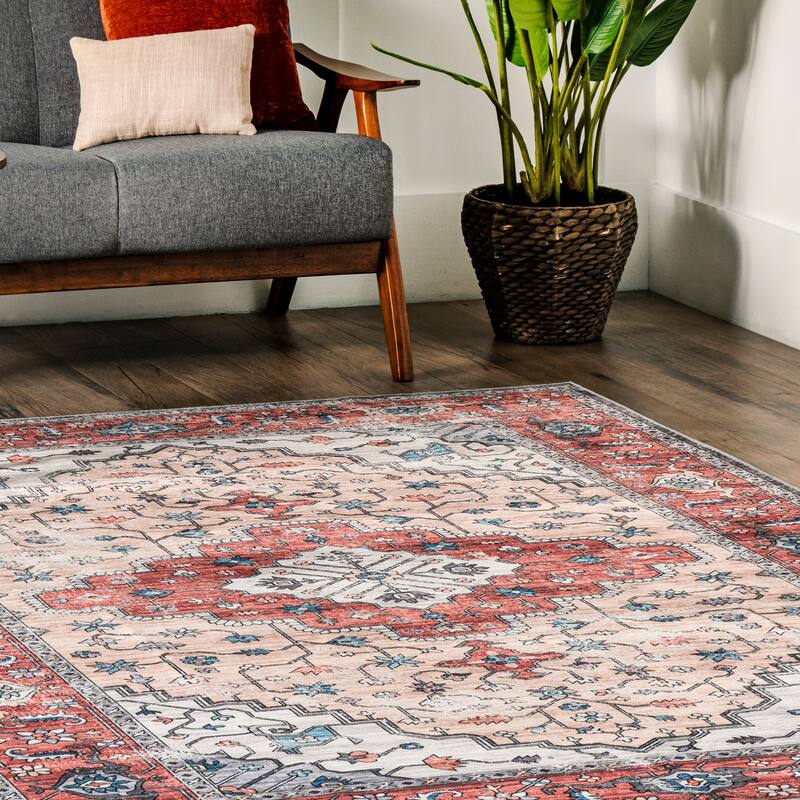 Nuloom Melanie SpinClean Transitional Medallion Machine Washable Area Rug