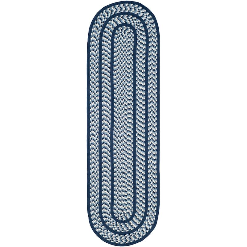 SAFAVIEH, Handmade Braided Jinela Country Rug - 2'3" x 8' Oval - Ivory/Navy