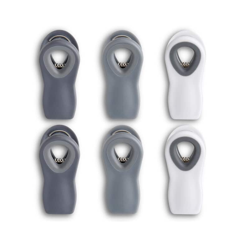 HIC Kitchen Multi-Purpose Magnetic Clips, 2 Sets of 6 Clips, White, Grey, and Charcoal