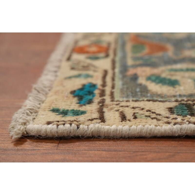 Hand Knotted Oriental 100% Wool Carpet Traditional Floral Navy Blue & Blues Tabriz Area Rug - 6' 4'' X 4' 8''