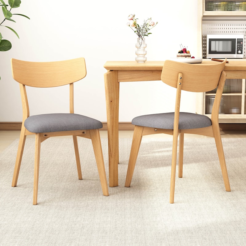 Christopher Knight Home-Chazz Mid-Century Modern Upholstered Rubberwood Dining Chairs (Set of 2/4) - 2-Piece - Dark Grey+Natural