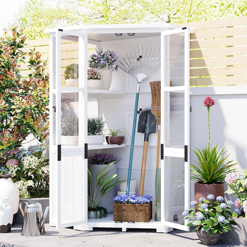 Garden Shed Storage Shed with Lockable Door and Adjustable Shelves, Weatherproof Asphalt Roof, Adjustable Foot Pads