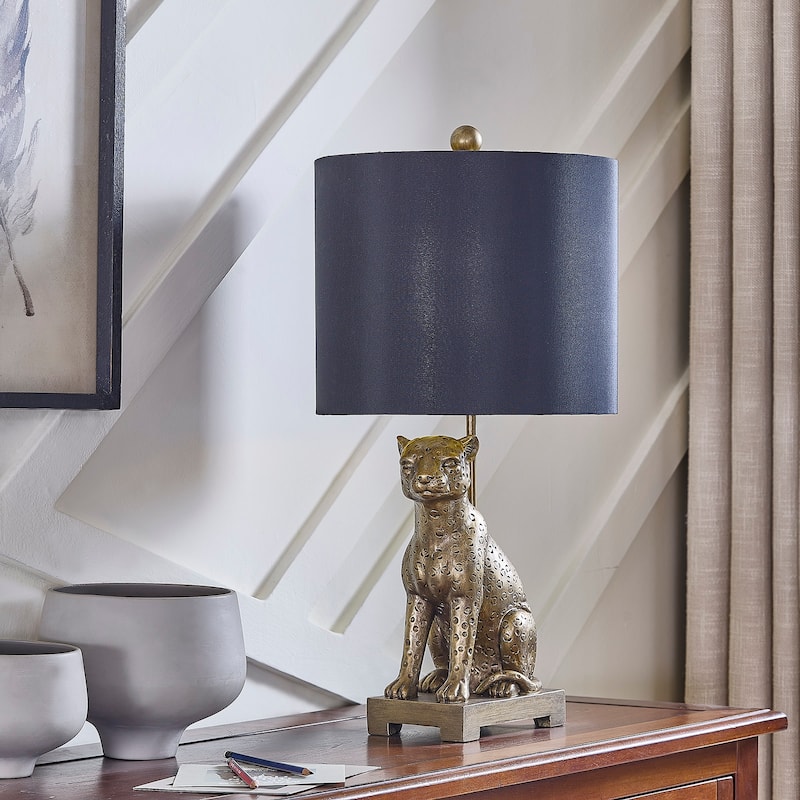 23"H Brown Resin Leopard Table Lamp With Shade - 12" x 12" x 23"