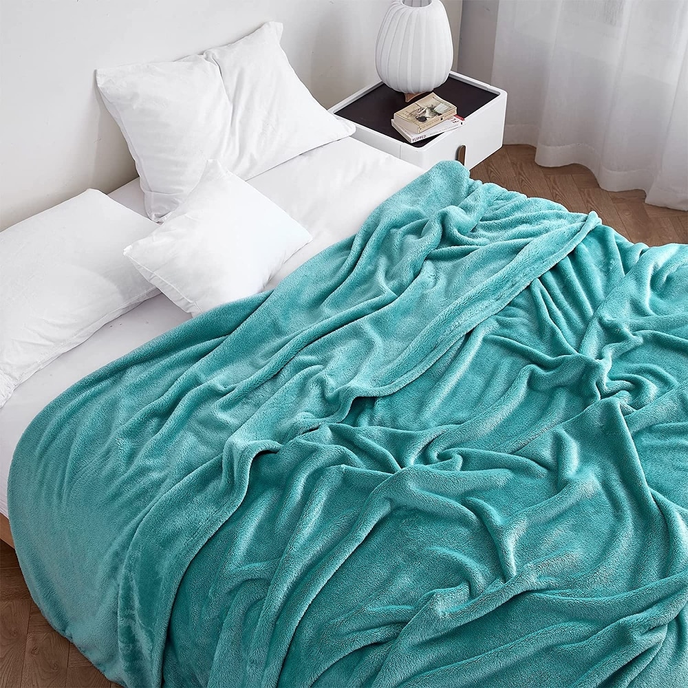 Turquoise Aqua Fleece Plush Throw Blanket Animal Print Bedding Twin Queen Size 