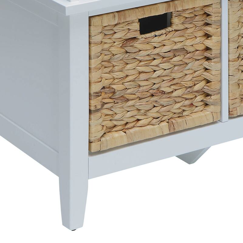 Rattan and White Finish Bench W/Storage