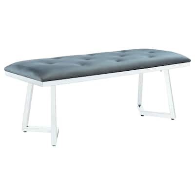 Beaufort Grey Velvet Upholstered Dining Bench Steel