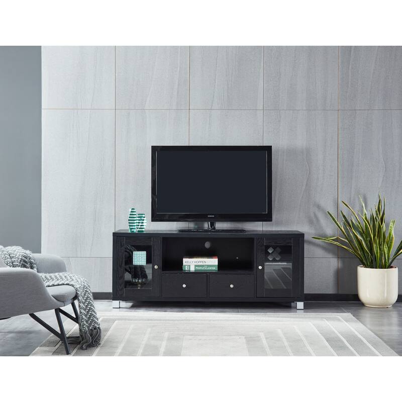 Black 58" TV Stand with One Middle Open Shelve, 2 Closed Cabinet, and 2 Drawer - Black
