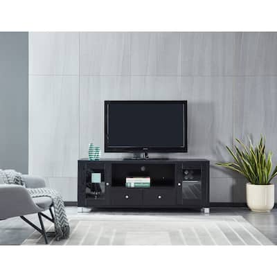 Black 58" TV Stand with Open Shelf, Cabinets & Drawers