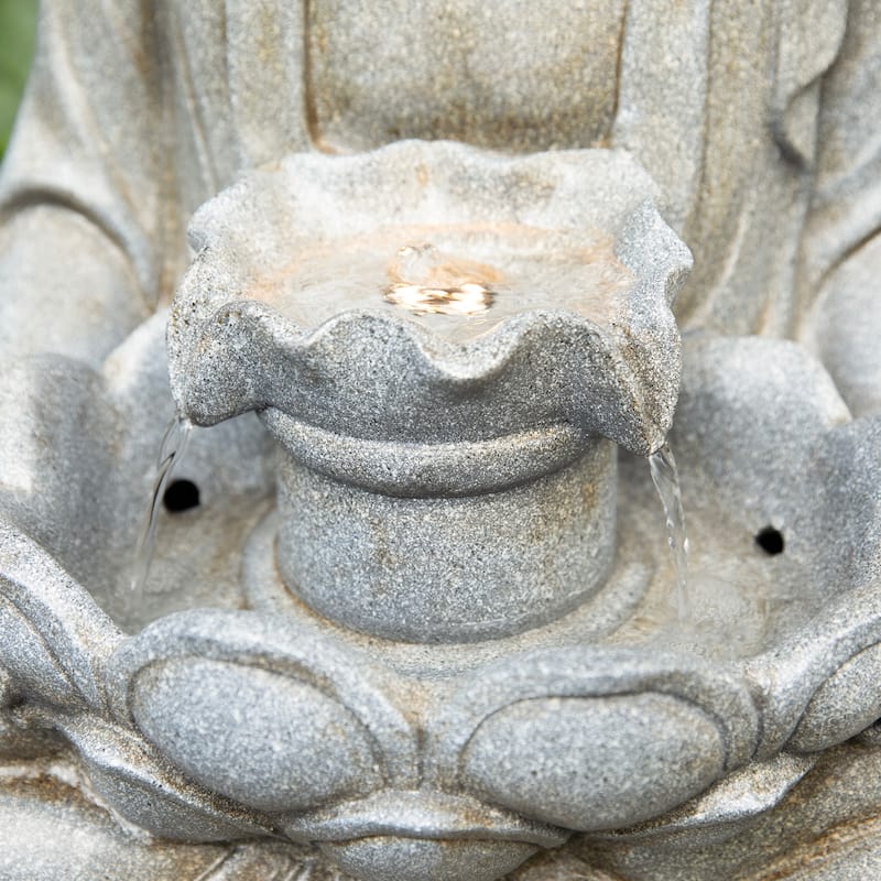 Glitzhome 28.25"H Zen Style Meditating Buddha Statue Patio Fountain with LED Lights - 28.25"