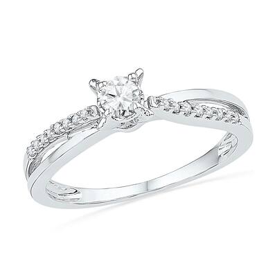10k White Gold Womens Round Diamond Solitaire Crossover Promise Ring (1/4 Cttw, G-H Color, I2-I3 Clarity)