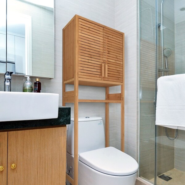 Zenvida Over Toilet Storage Cabinet Bathroom Organizer Natural Bamboo